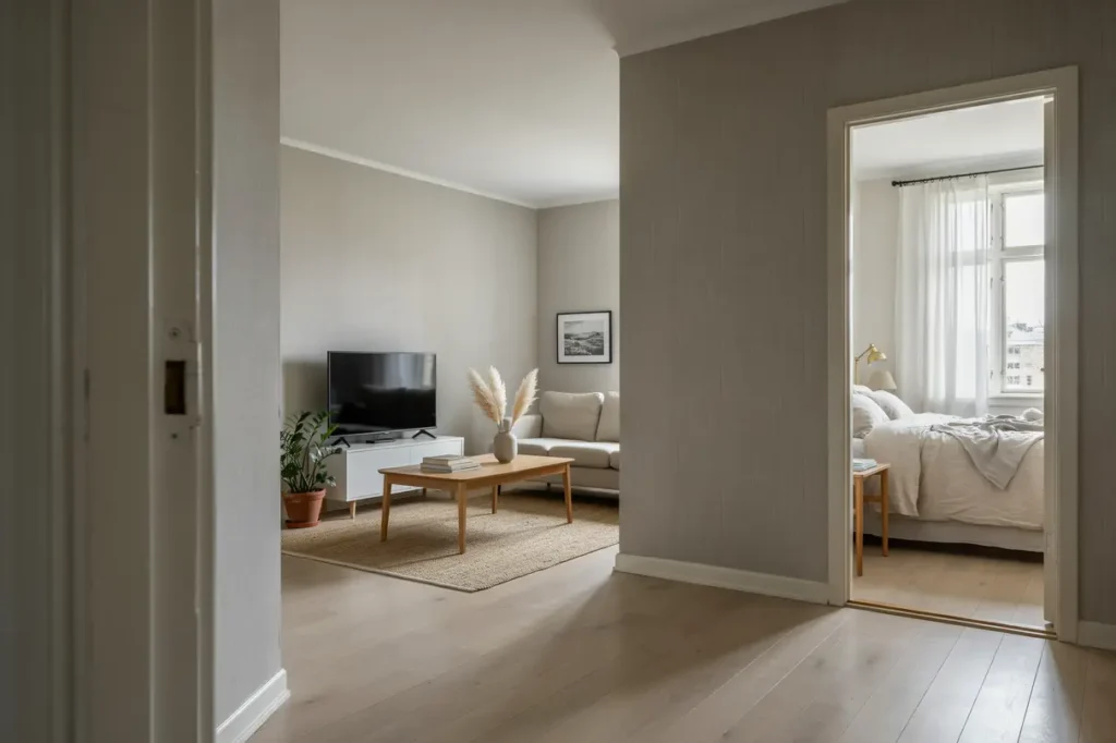 tapetsering av vardagsrum och sovrum i rissne sundbyberg